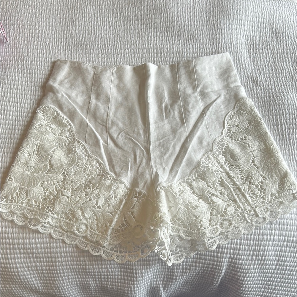 Zara Linen White Lace Shorts